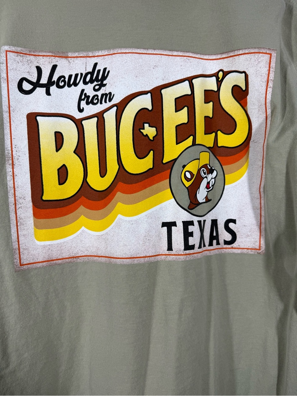 Buc-ee’s Texas T-Shirt XL Beaver Graphic Retro Sage Green 100% Cotton
